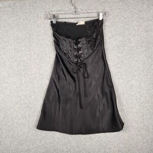 Kiss the Sky Women's Corset Slip Dress S Black Satin Lace-Up Gothic Y2K Clubwear